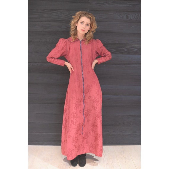 Vintage 1930s Dressing Gown / 30s Burgundy Damask