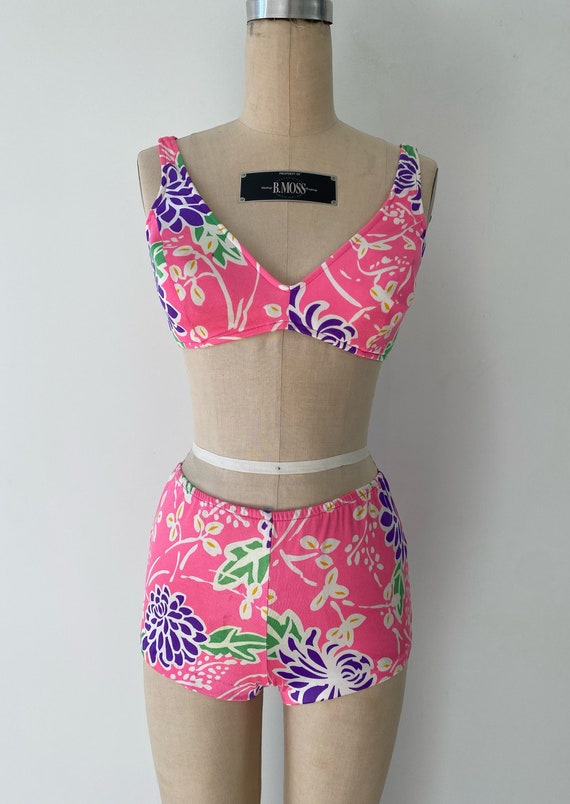 1960s Swimsuit / 60s Pink Floral Bikini / Small - Gem