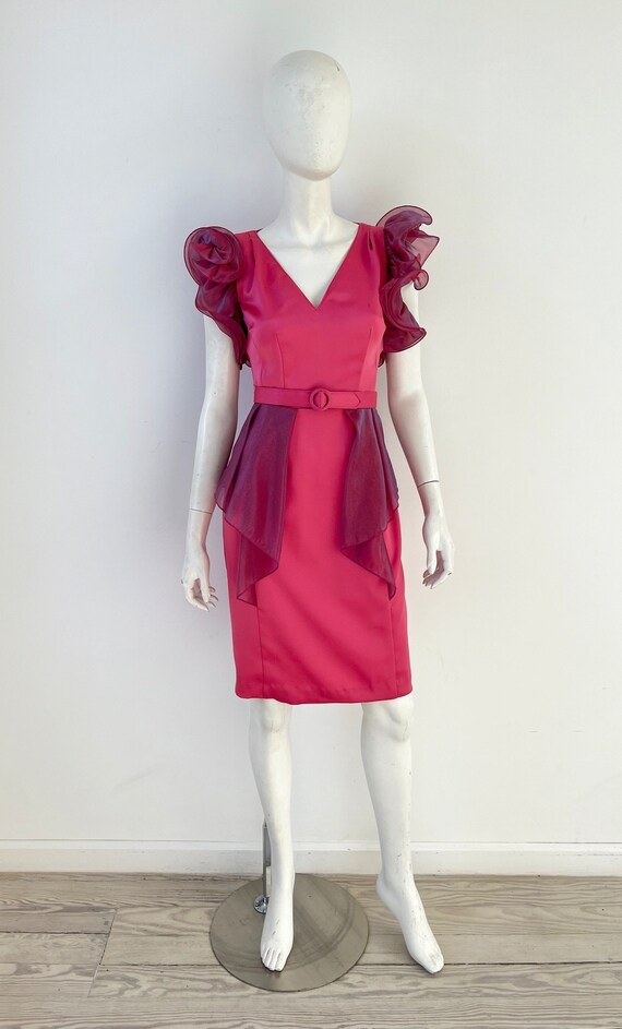 1980s Dress / 80s Ruffled Pink Cocktail Dress /  E