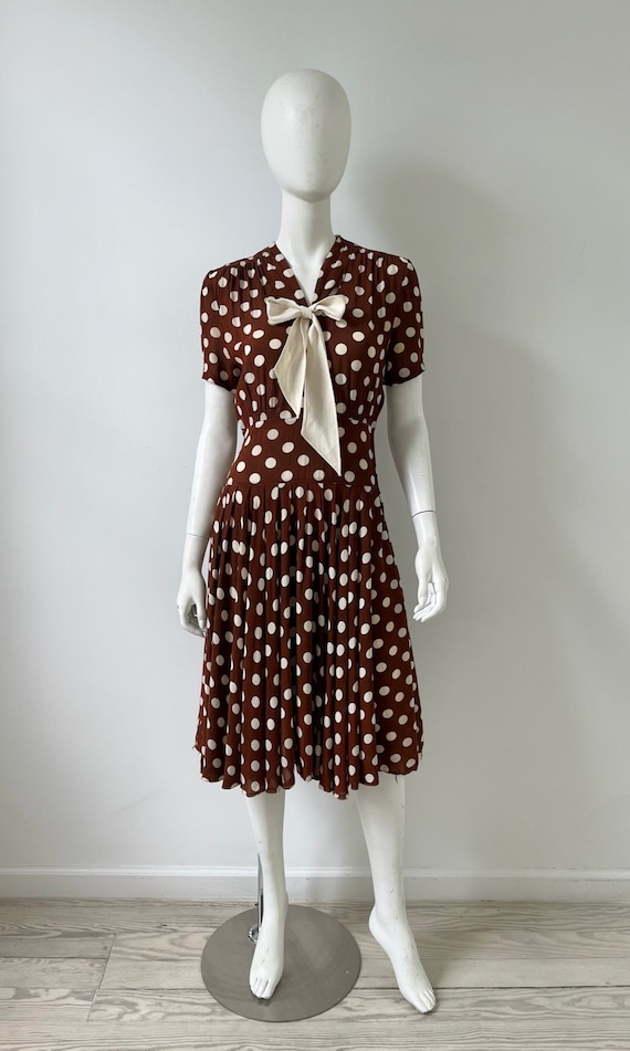 1940s Dress / 40s Polka Dot Dress / Small