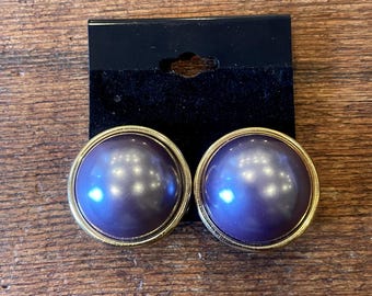 Vintage 80s Purple and Gold Pearl Finish Clip on Earrings