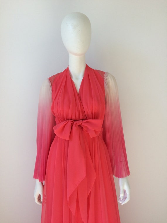 1970s Dress / 70s Pink Ombré Chiffon Gown by Adol… - image 2