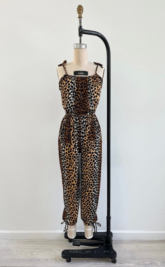 Vintage 1970s Jumpsuit / 70s Leopard Jumpsuit / Sm