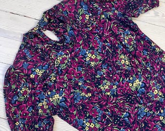 1930s Dress / 40s Purple Floral Day Dress /S-M