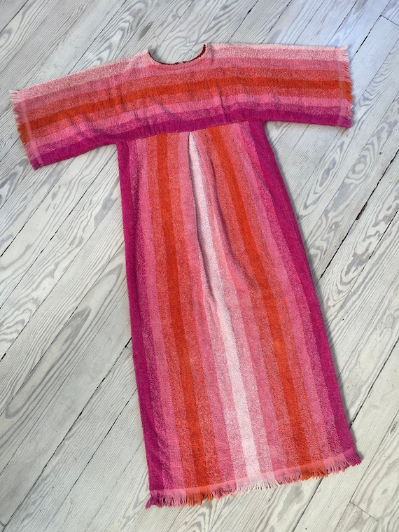 1970s Dress / 70s Striped Towel Cover Up Kaftan / 