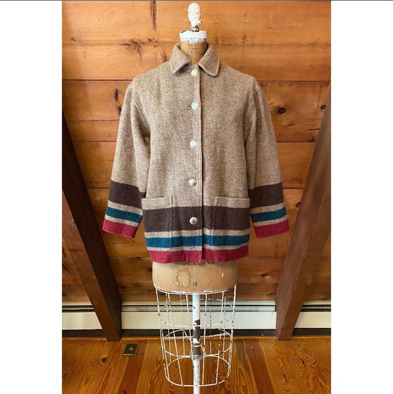 Vintage 1980s Coat / 80s Wool Striped Blanket Chor