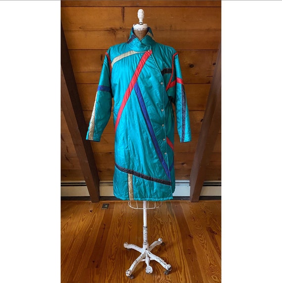 Vintage 1980s Coat / 80s Funky Patchwork Puffer Ja
