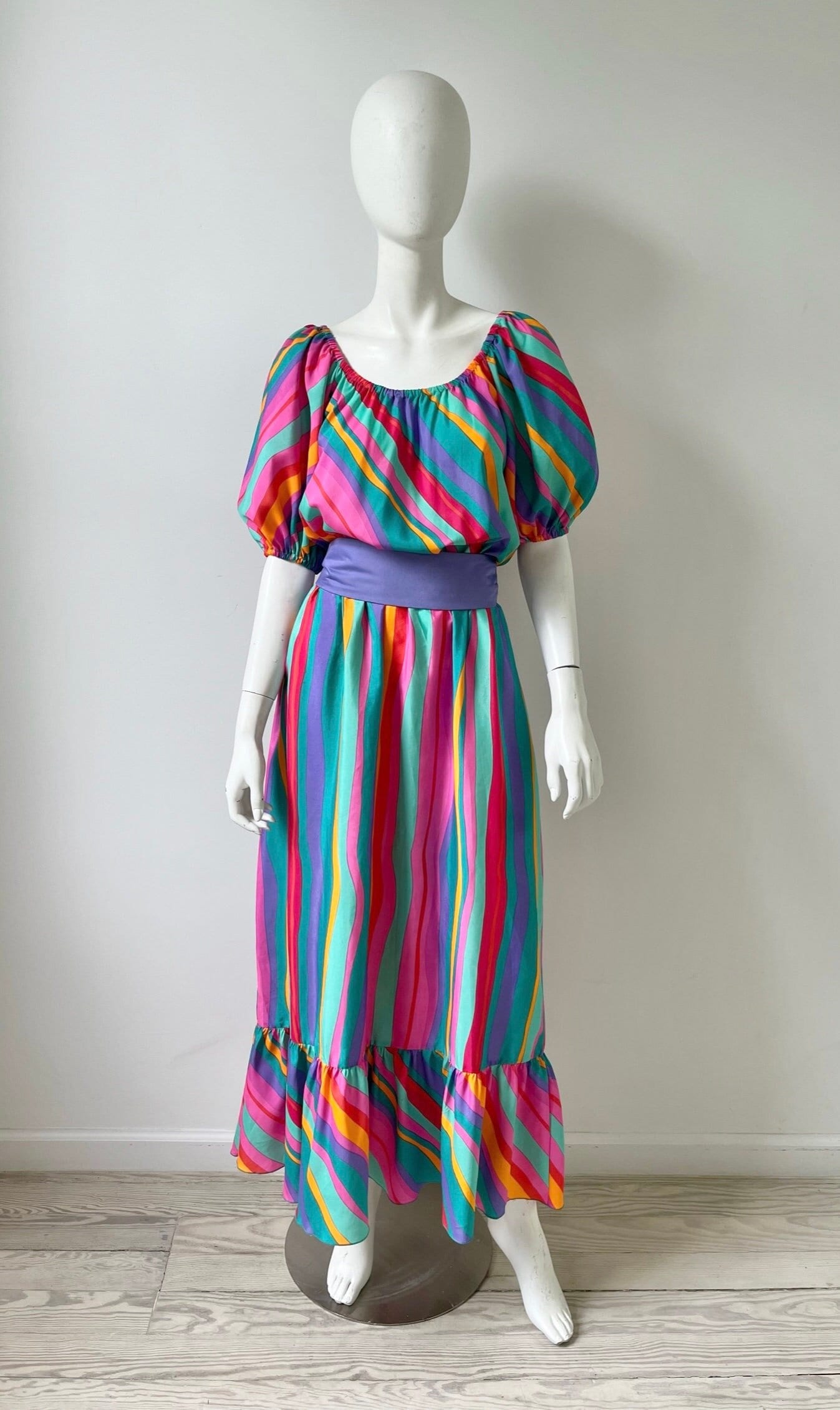 70's Vintage Jody T California Joseph Magnin Brown Beige White Black  Chevron Stripe Sundress Dress 
