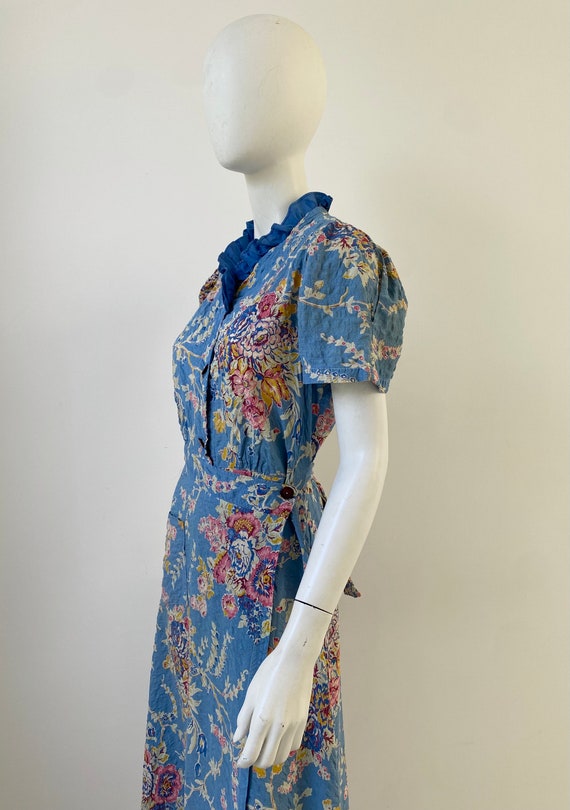 1940s Dress / 40s Blue Floral Dressing Gown / Med… - image 5
