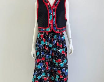 1980s Set / 80s Jeanne Marc Bow Print Vest and Pant Set / Medium