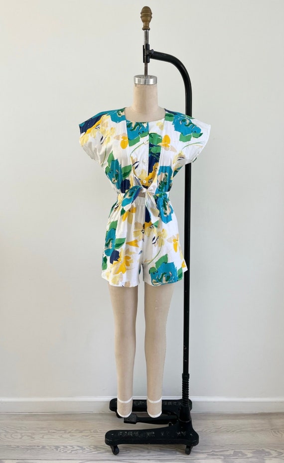 Vintage 1970s Romper / 80s Cotton Playsuit / Small