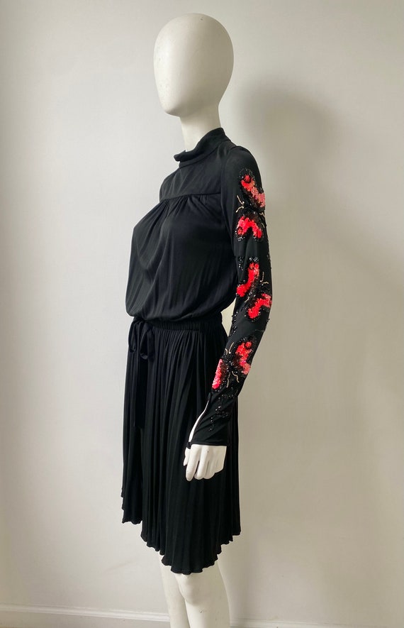 1970s Dress / 70s Jean Varon Black Butterfly Sequ… - image 6
