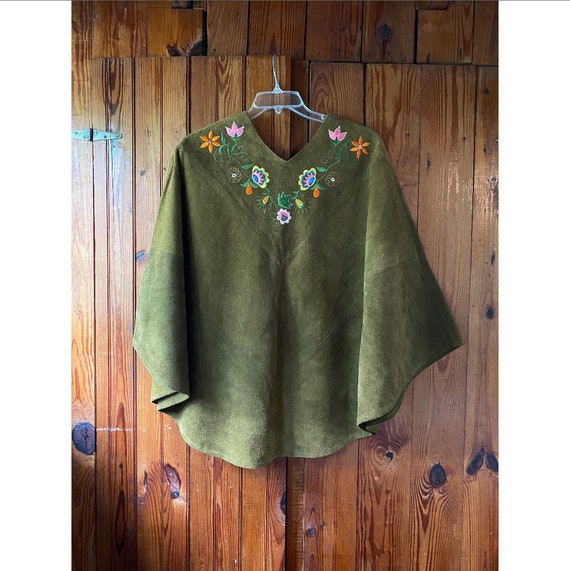 Vintage 1960s Cape / 70s Embroidered Suede Poncho