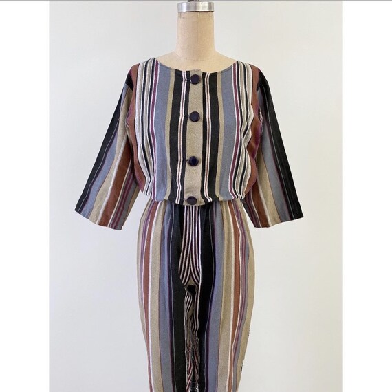 Vintage 1980s Jumpsuit / 80s Striped Jumpsuit / S… - image 2