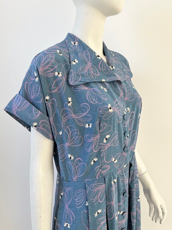 1940s Dress / 50s Blue Silk Floral Swirl Dress / … - image 7