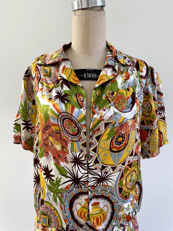 Vintage 1940s Tropical Print Silky Matching Set - image 6