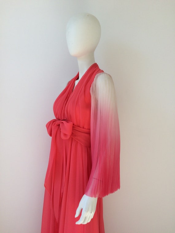 1970s Dress / 70s Pink Ombré Chiffon Gown by Adol… - image 3