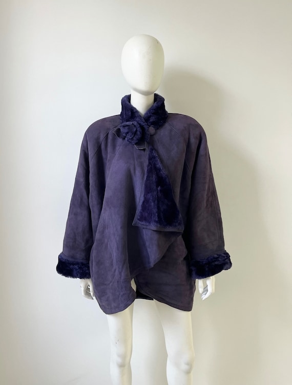1980s Jacket / 80s Purple Shearling Sheepskin Jac… - image 1