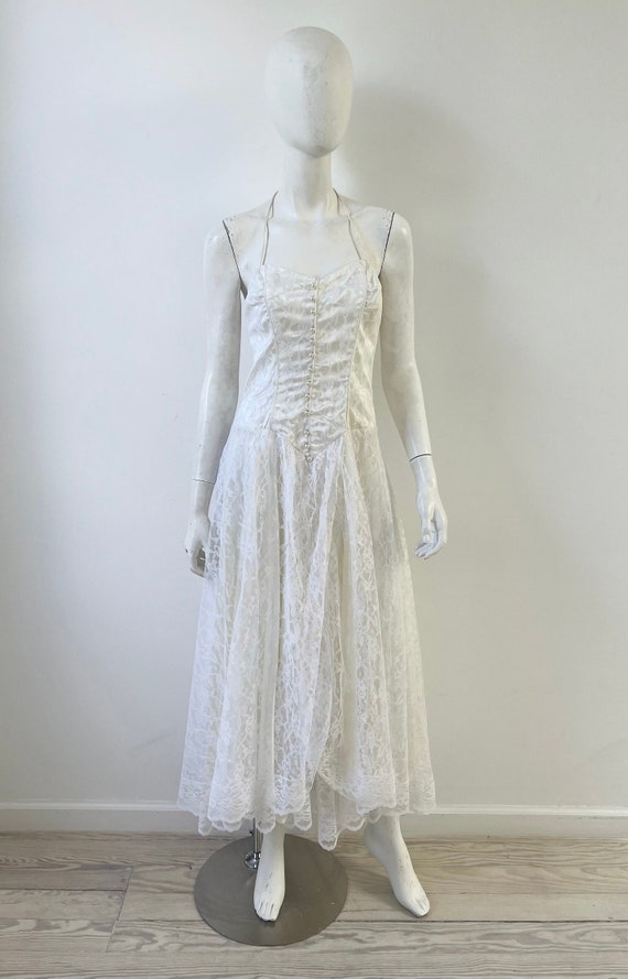 1980s Dress / 80s White Lace Dress / Medium