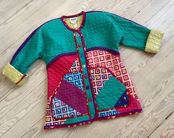 1980s Jacket / 80s Colorful Quilted Jeanne Marc Jacket / Small