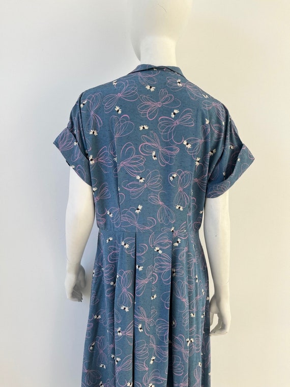 1940s Dress / 50s Blue Silk Floral Swirl Dress / … - image 6