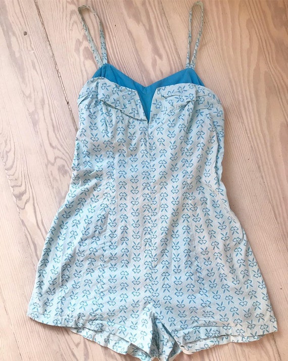 Vintage 1960s Romper / 60s Blue Playsuit / Small