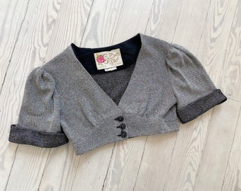 1970s Sweater / 70s Silver Rainbow Lurex Cropped Cardigan Top / Small to Medium