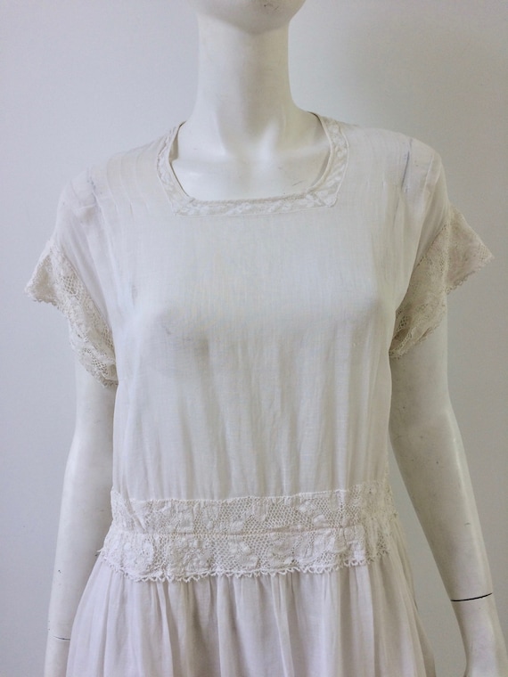 Edwardian Dress / 1910s White Sheer Cotton Voile … - image 3