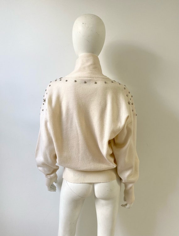 1970s Top / 70s Studded Cream Turtleneck Sweater … - image 6