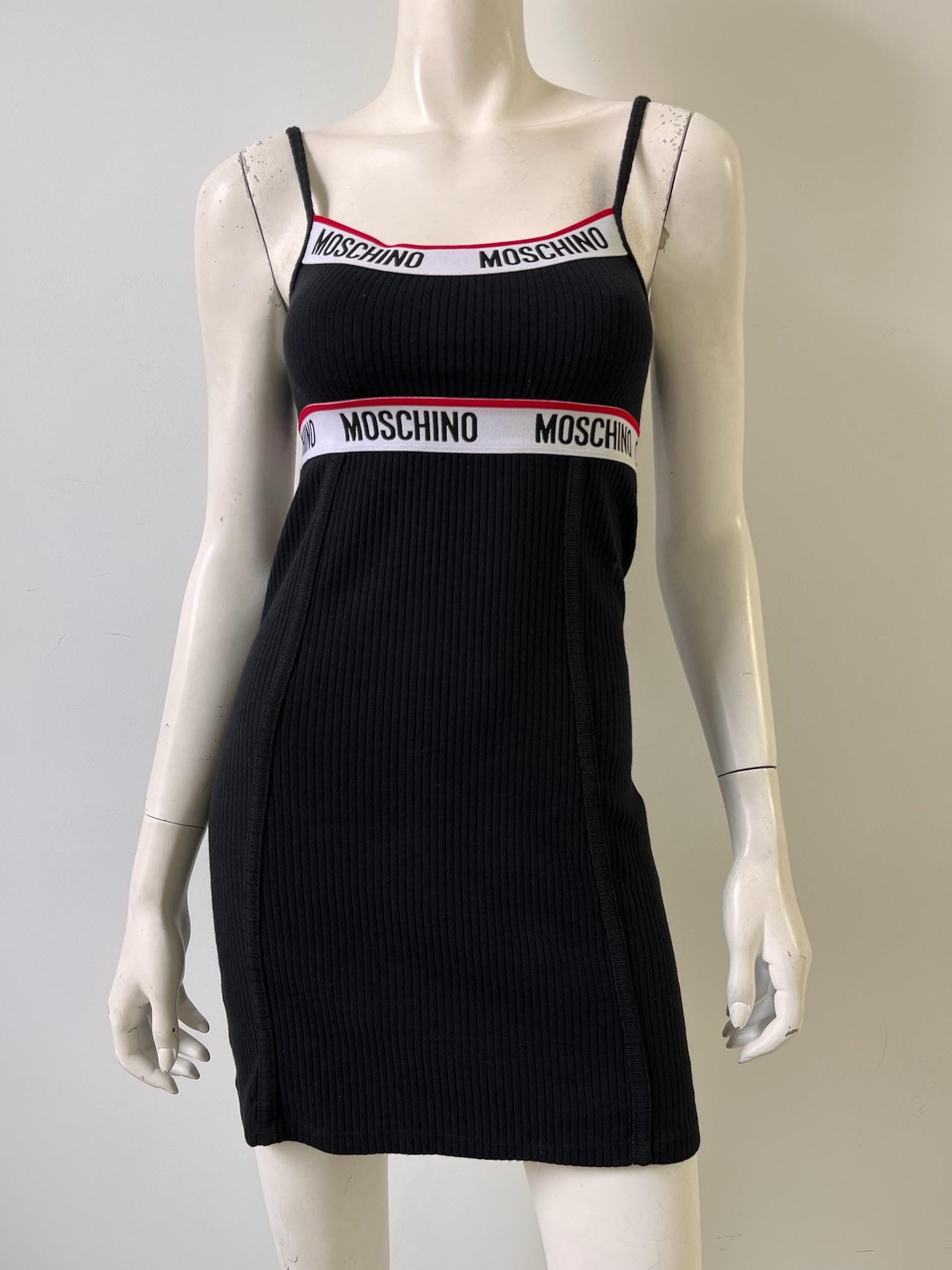 moschino bodycon dress 1990s Dress / 90s Sexy Moschino Ribbed Knit Mini Dress / Extra Small