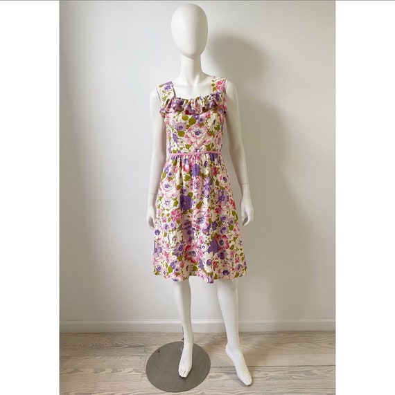 Vintage 1950s Dress / 60s Floral Cotton Dress / S… - image 1