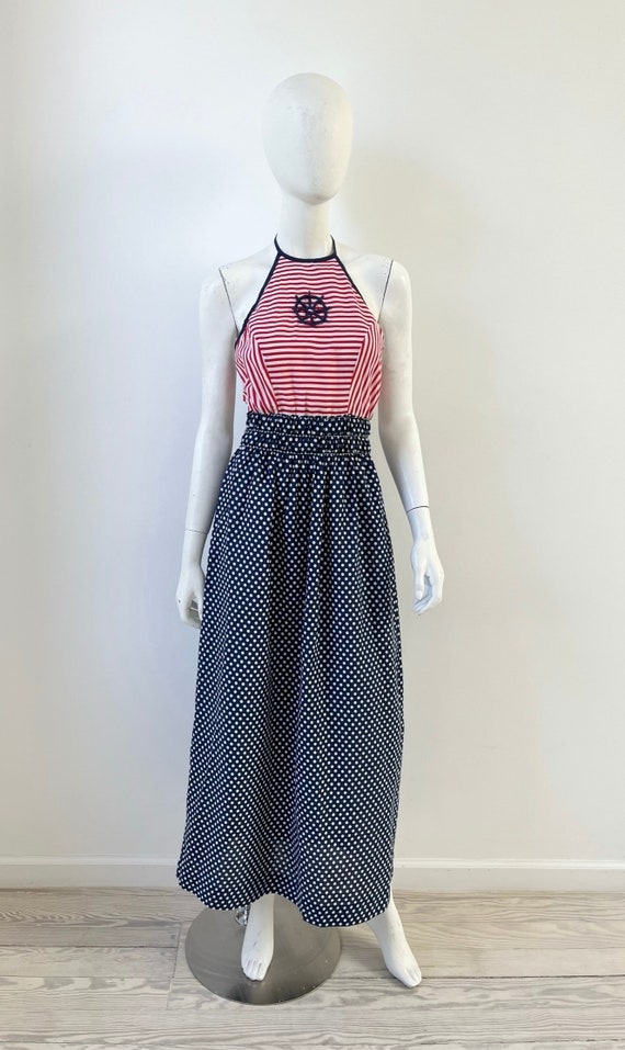 1970s Dress / 70s Nautical Red White and Blue Dres