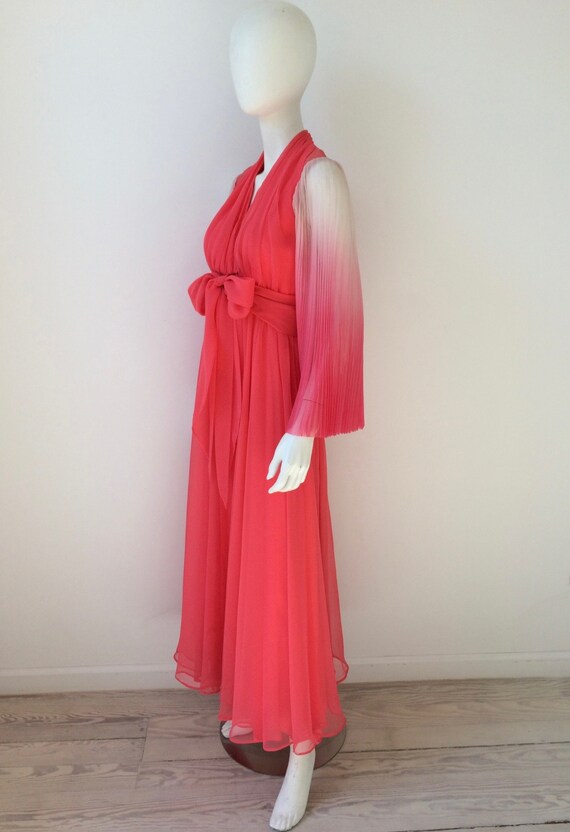 1970s Dress / 70s Pink Ombré Chiffon Gown by Adol… - image 4