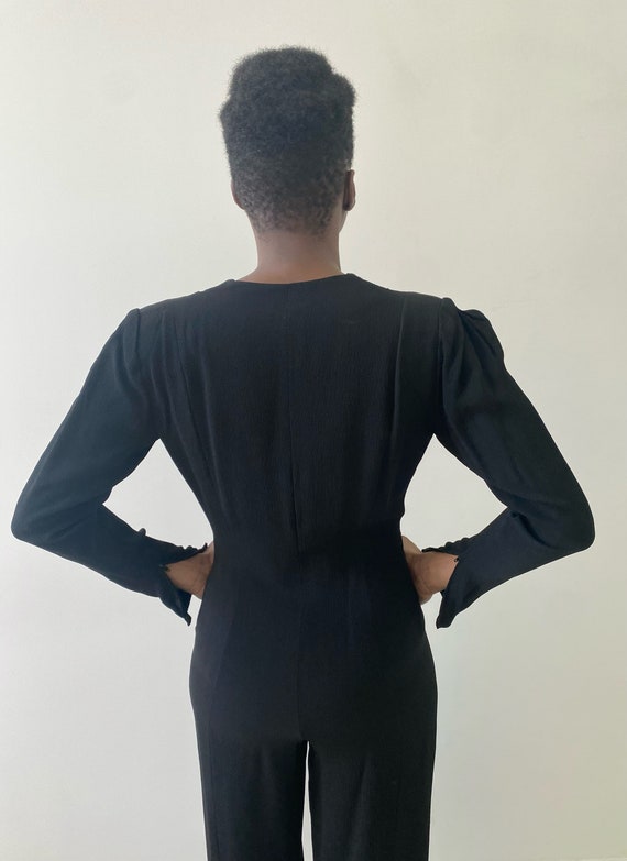 Original 1980's Vintage Jumpsuit In Black With Lace Detailing UK 12 - 14 main image 1