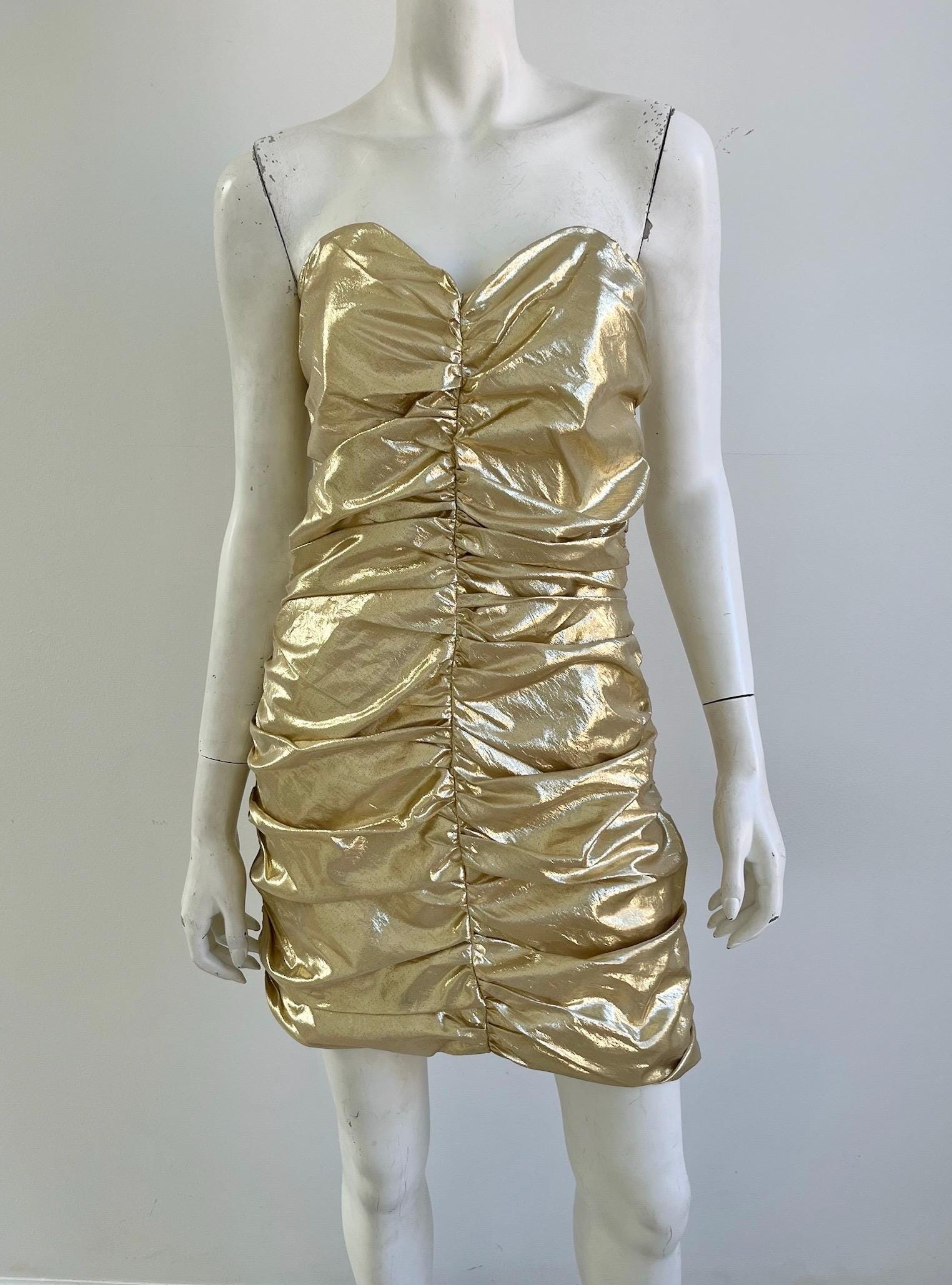 1980s Dress / 80s Strapless Gold Lam Mini Dress / Small - Etsy
