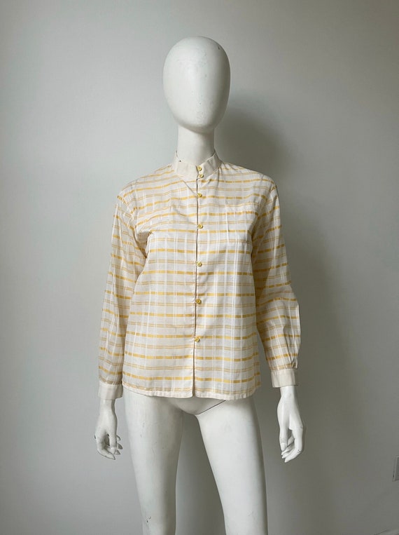 1970s Shirt / 70s Yellow Plaid Courreges Blouse / 