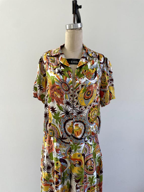 Vintage 1940s Tropical Print Silky Matching Set - image 5