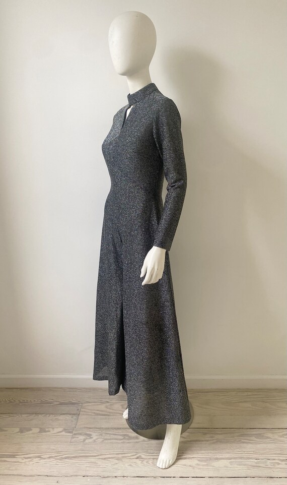 1970s Jumpsuit / 70s Wide Leg Silver Lurex Jumpsu… - image 6