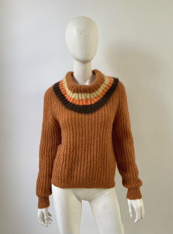 1960s Sweater / 60s Striped Cowl Neck Mohair Sweater … - Gem