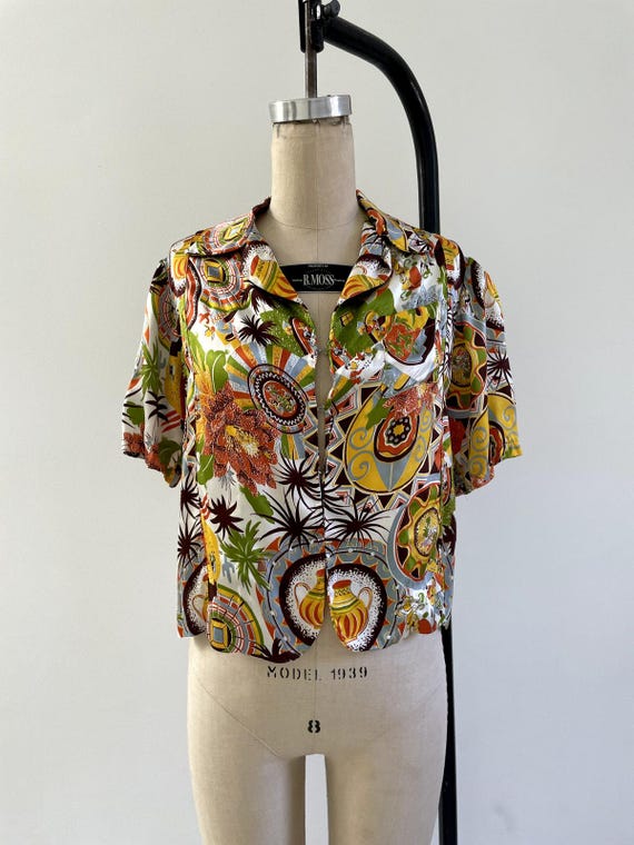 Vintage 1940s Tropical Print Silky Matching Set - image 4