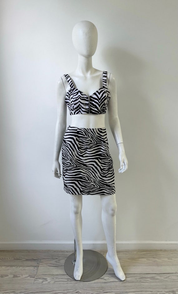 Y2K Skirt Set / 2000s Zebra Print Bra Top and Skir