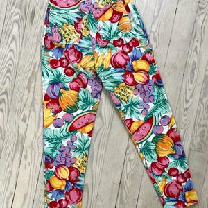 1990s Pants / 90s Rainbow Fruit Print Jeans / Small 25” Waist