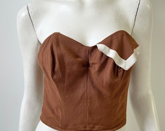 Haut des années 1950 / Corsage corset brun des années 50 / Petit