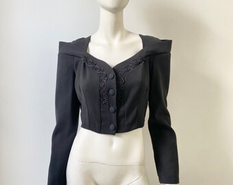 1990s Blazer / 90s Black Structured Cropped Jacket / Small