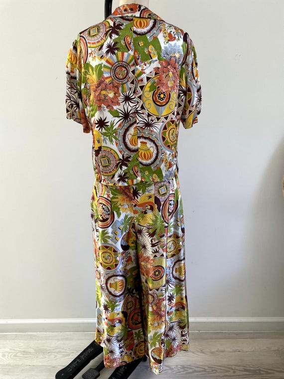 Vintage 1940s Tropical Print Silky Matching Set - image 2