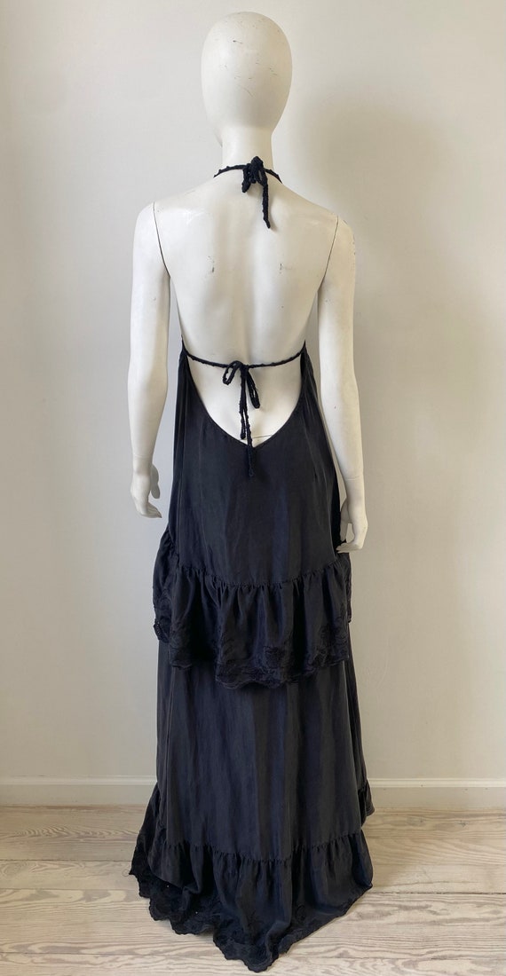 1990s Dress / 90s Crochet and Silk Halter Maxi Dr… - image 7