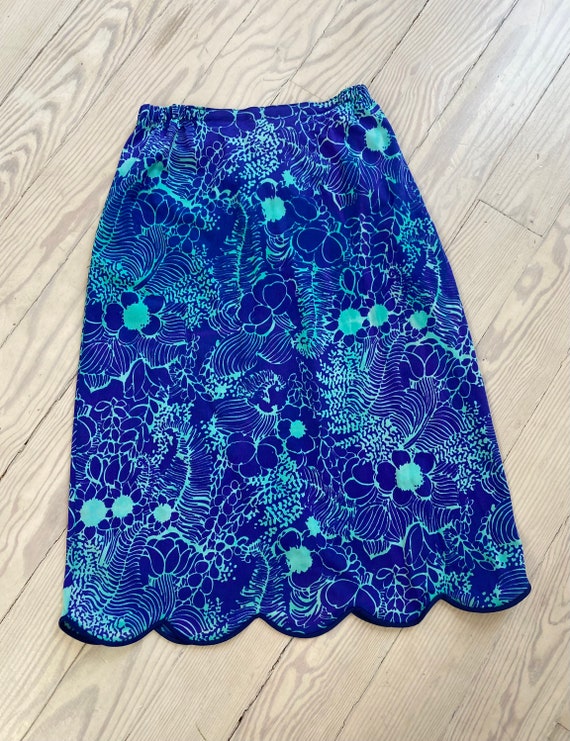 1970s Skirt / 70s Blue Nylon Slip Skirt / Small