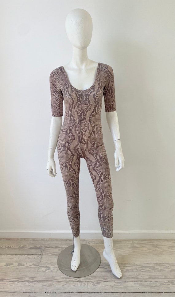 1970s Jumpsuit / 70s Snakeskin Print Catsuit / Sma