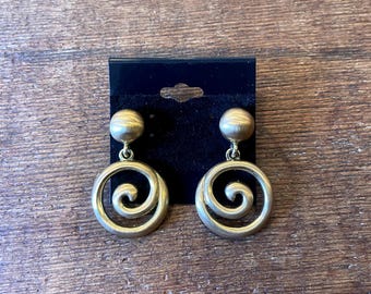 Vintage 80s Gold Tone Spiral Dangle Earrings
