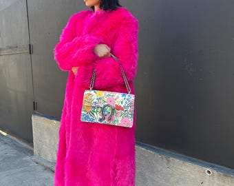 Gucci Bright Pink Shearling Fur Runway Coat / Sz 38 Small to
